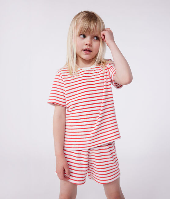Children's striped terry cotton short pajamas MARSHMALLOW red/SPI