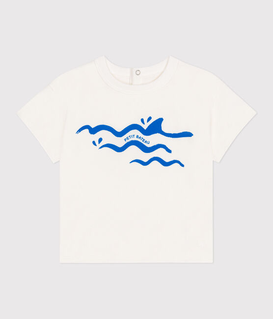 Babies' short-sleeved plain cotton T-shirt MARSHMALLOW blue/PORCELANA