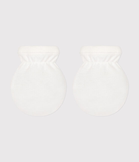 Babies' mittens in plain cotton MARSHMALLOW white