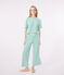 Women's wide-leg stripy cotton pyjamas ALOEVERA green/MARSHMALLOW white